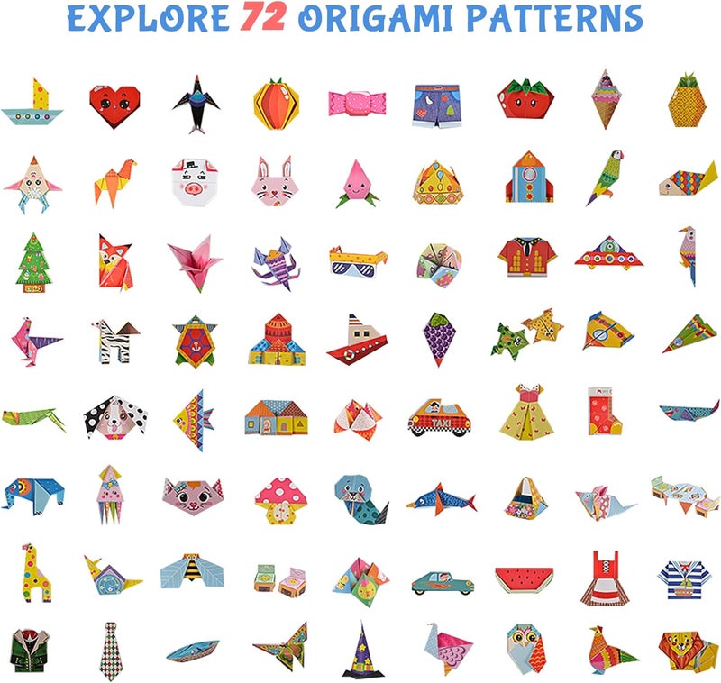 NISCHA Origami Kit for Kids Ages 5-16, 212 Sheets with 72 Patterns & Instruction Book | Origami Paper Kit for Beginners & Advanced | Arts & Crafts Toys for Girls & Boys Ages 8-12 | Birthday & Christmas Gifts - Image 2